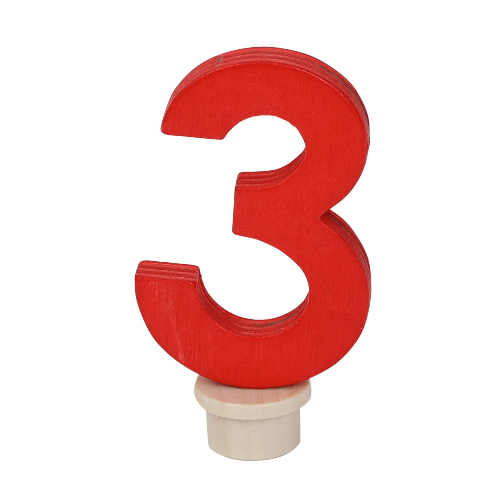 ahrens Steckfigur - Geburtstagszahl 3 aus Holz, rot AL24