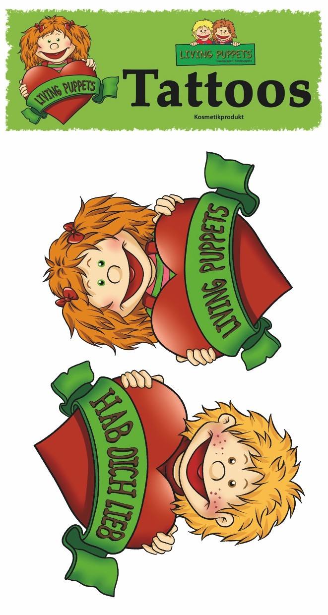 LIVING PUPPETS Tattoos Lilabell und Lasse, Herzen AL24